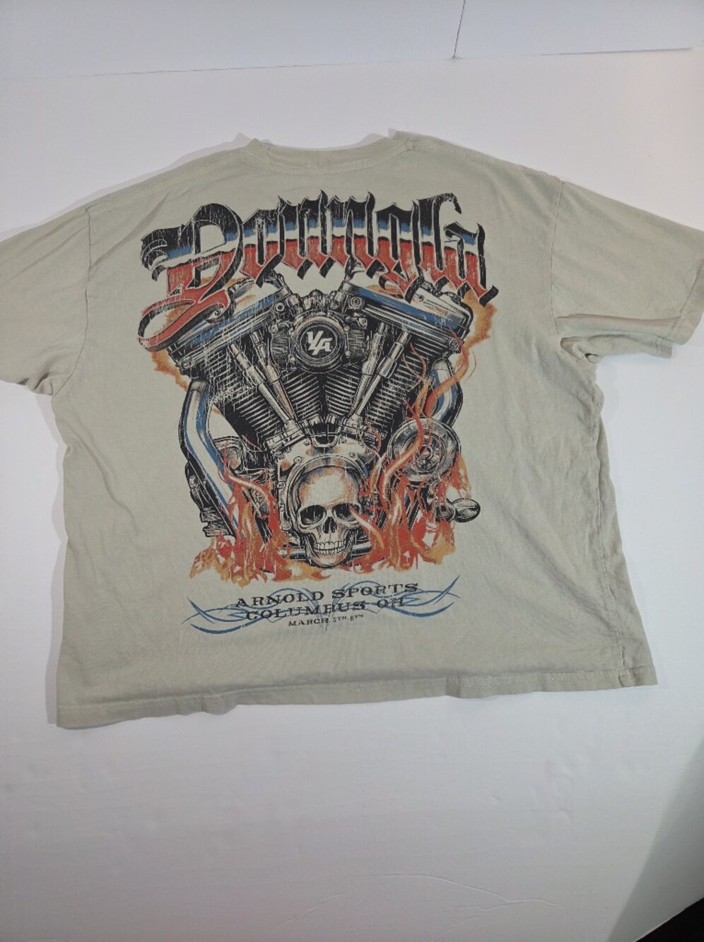 YoungLA Arnold Classic Expo Motorcycle Skull Graphic Tee S Tan